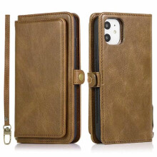 Stylowe, praktyczne etui portfelowe – kompatybilne z iPhonem 11, brązowe