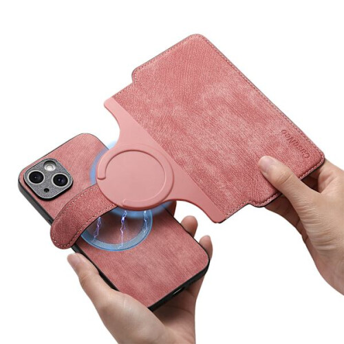 Capa magnética 2 em 1 com compartimento para cartões e proteção RFID antirroubo - Compatível com iPhone 14 Pro Max, rosa 1