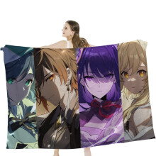 Hggkaie flanellteppe, Genshin Impact tegneseriemønster pledd kompatibelt med interiør, lett plysj til sofa, reise - 50x40"
