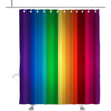Regnbueformet dusjforheng med fargerike striper, dekorasjonssett for badeforheng, malje med kroker, 72B x 72H tommer