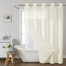 Set di tenda da doccia doppia in tessuto con fodera, finestra superiore trasparente, trama a nido d'ape, 72"x72", avorio - Senza ganci, lavabile in