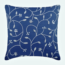 Fodera per cuscino quadrato blu royal 45x45 cm, in cotone e lino, con motivo floreale a foglie e perline - Day Dreamer