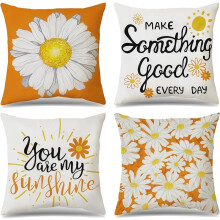 Fundas decorativas para cojines de 45x45 cm (18x18 pulgadas), juego de 4, fundas supersuaves con estampado de margaritas azules para casas de campo,