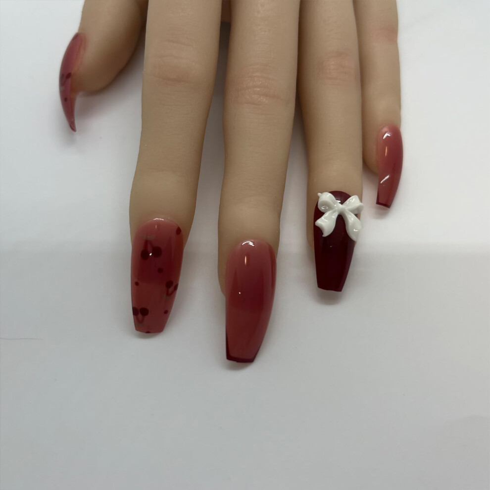 Press on Nails Medium Fake Nails with Butterfly Design Glossy Set 24pcs Glue and Stickers Included