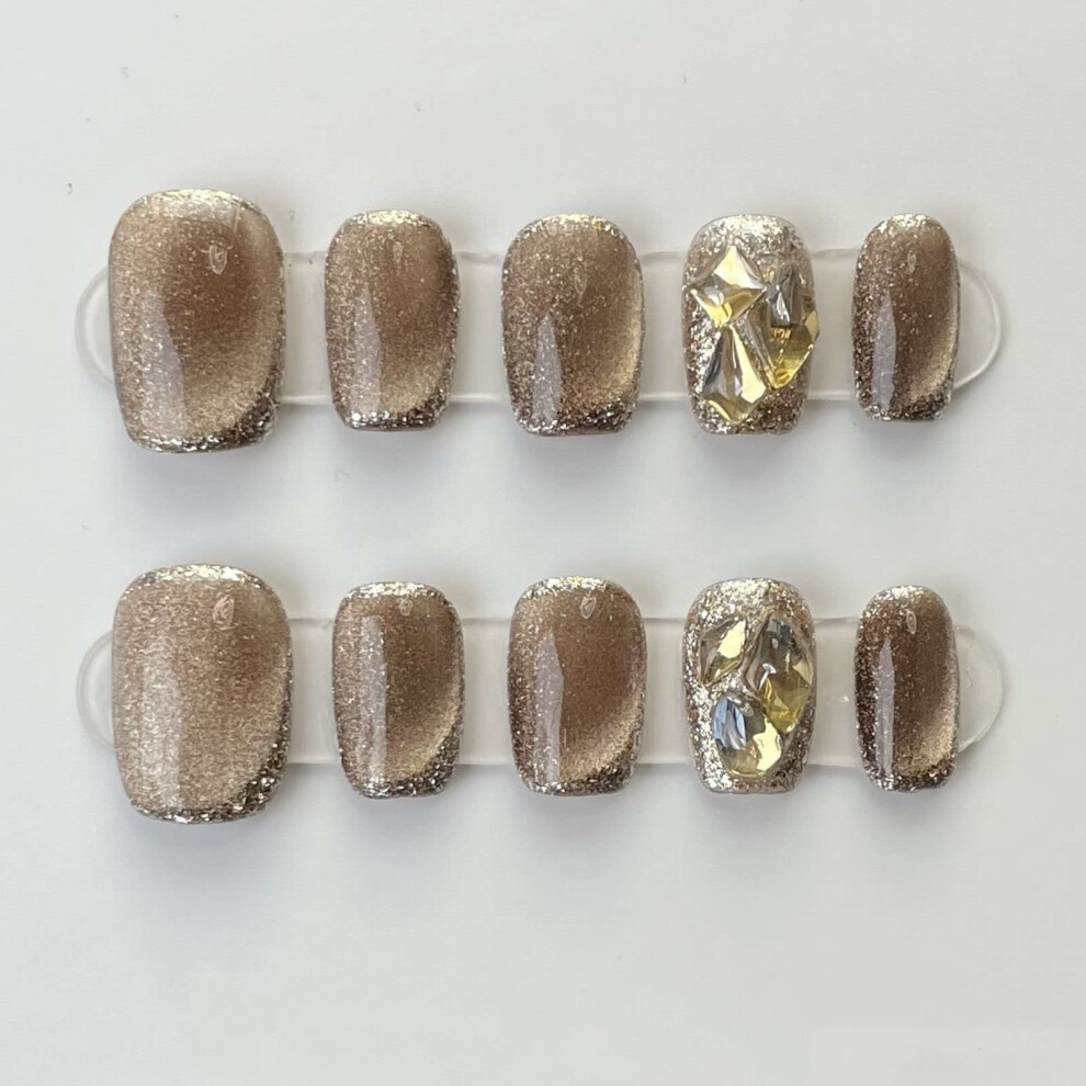 Brown Press On Nails Short Length Sky Reusable Gel Fake Nail Tips With Salonquality Gloss Finish