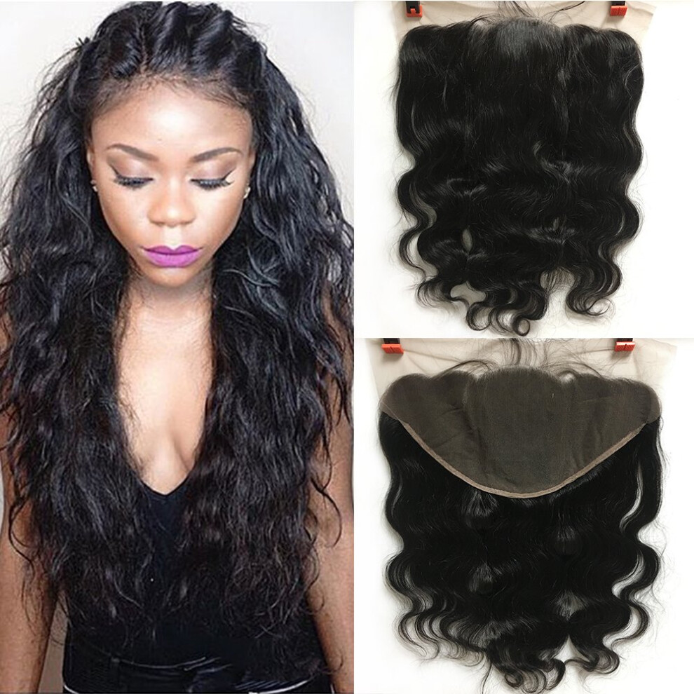 Unisex 13X6 Brazilian Body Wave Lace Frontal Closure 100% Virgin Human Hair Ear To Ear Bleached Knots