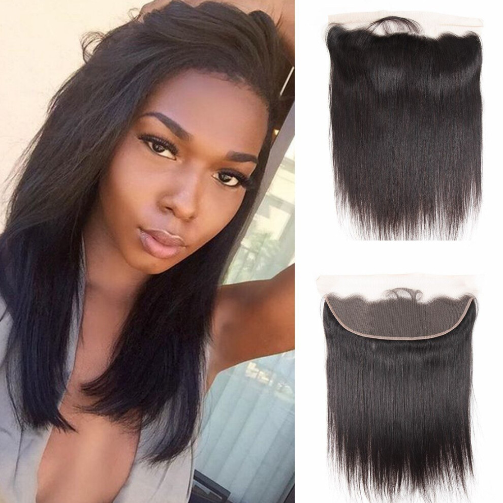 Unisex Brazilian Virgin Human Hair 13X4 Lace Frontal Closure Straight With Baby Hair Natural Hairline