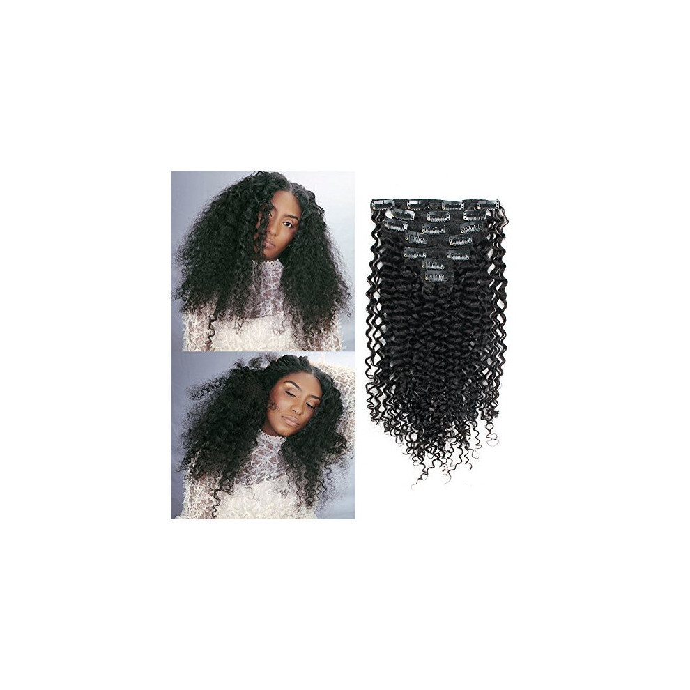 Unisex Black Jerry Curl Remy Clip In Human Hair Extensions Natural Full Head 7Pcs 120G 12 Inch