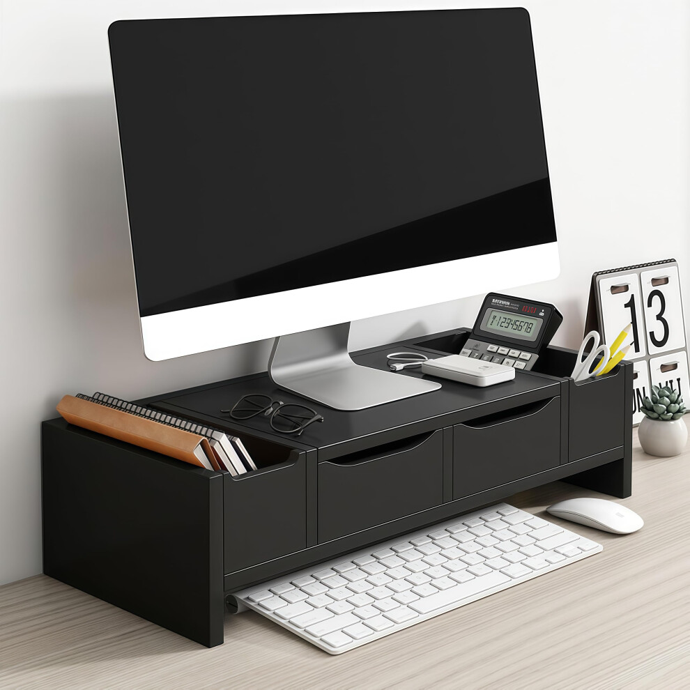 Wooden 2Tier Adjustable Monitor Stand With Drawer, Ergonomic Eyelevel Riser For Home Office 9044945024678