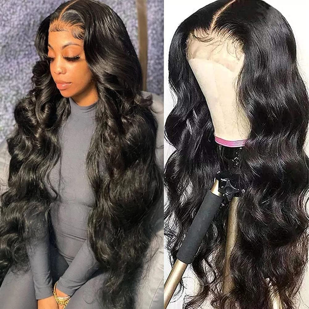 26 Inch Body Wave Lace Closure Wig Brazilian Virgin Human Hair 150% Density Pre Plucked 4x4