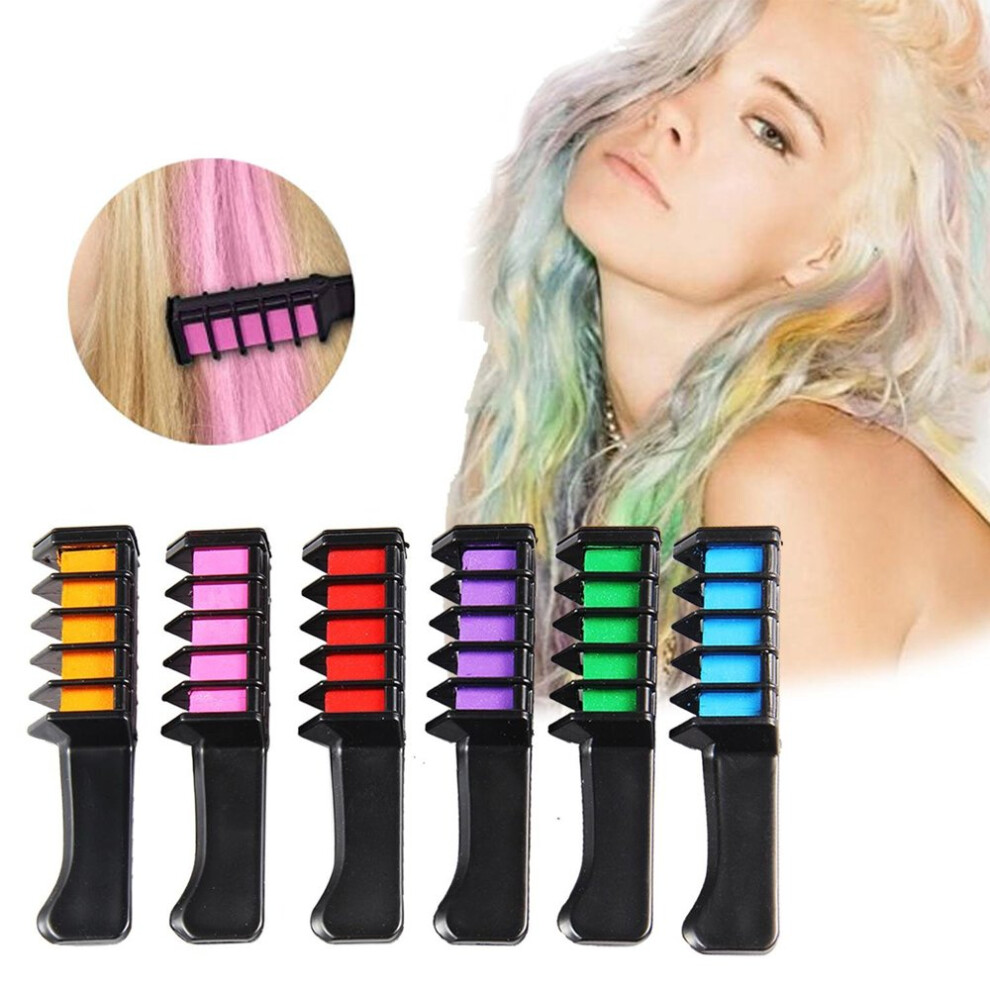 Hair Chalk Comb Set 6PCS Bright Washable Temporary Hair Color NonToxic Fast Application