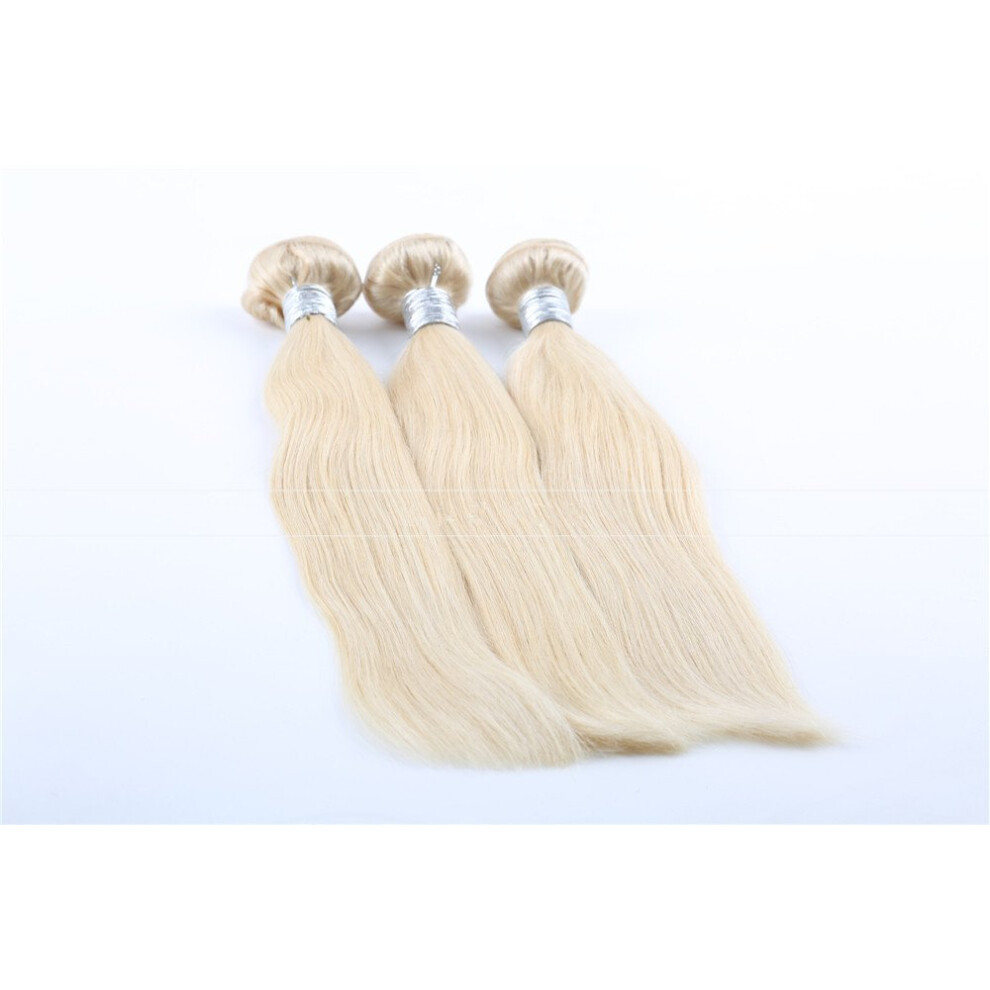 Unisex Blonde Human Hair Extensions 613 Straight Virgin Wefts 16 20 20 Inch Pure Dyeable 300G Volume
