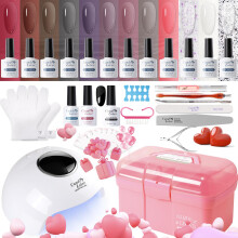 Gel Nail Polish Kit with UV Lamp, 12 Jelly Colors Translucent Glossy Finish for Home Manicure