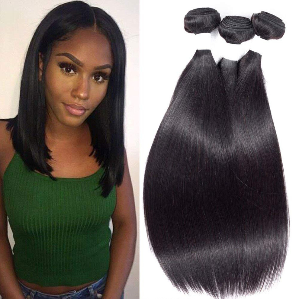 Unisex Black Brazilian Straight Hair Weave 3 Bundles 8A Virgin Human Hair Extensions Natural Remy