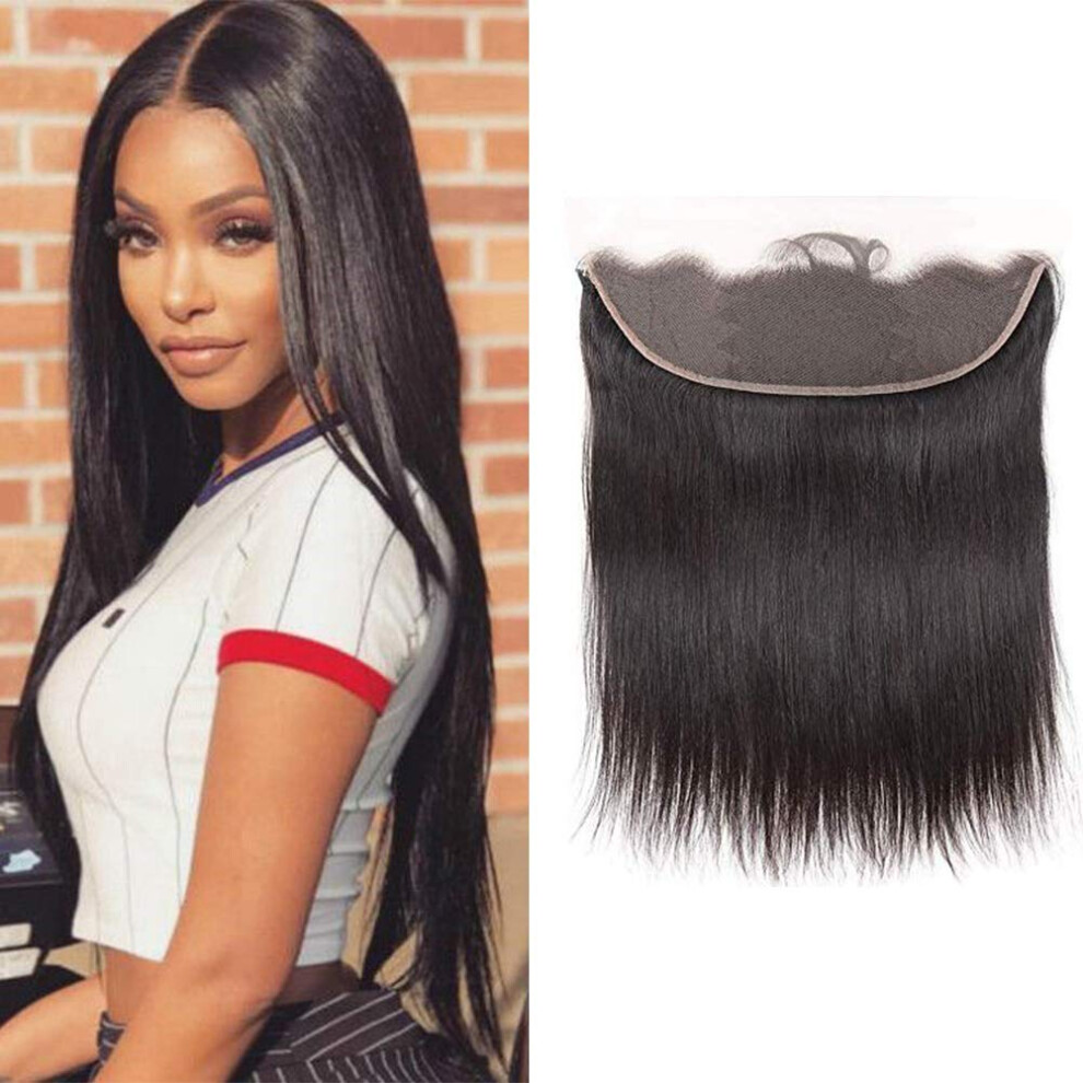 Unisex Brazilian Remy Human Hair 13X4 Lace Frontal 10 Inch Straight Pre Plucked Bleached Knots