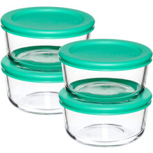 Glazen bewaardozen van 2 kopjes met deksels, set van 4 glazen bewaardozen met mintgroene, goed passende deksels.