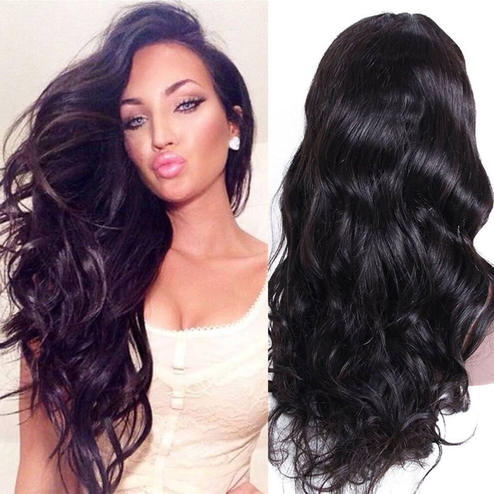 Unisex 20 Inch Brazilian Body Wave Lace Front Human Hair Wig 150% Density Natural Hairline 1B#