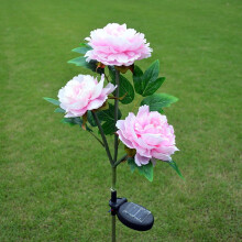 Luminária solar em formato de peônia rosa, com 3 LEDs, ideal para jardins, caminhos, pátios e quintais. Perfeita para decoração de jardins.