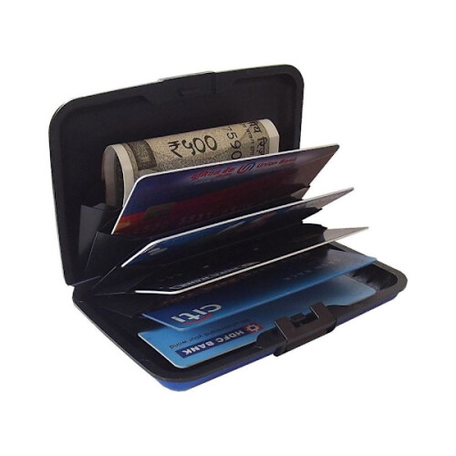 Porta-cartões de alumínio - Azul com proteção RFID 1