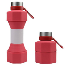 Gourde lestée en silicone rouge de 650 ml en forme d'haltère, idéale pour le fitness et le cyclisme en extérieur. Accessoire résistant pour