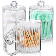 Distributeur de 2, 3 ou 4 porte-cotons-tiges pour cotons, cotons-tiges, disques démaquillants et fil dentaire - Pot transparent de 280 ml (10 oz) de