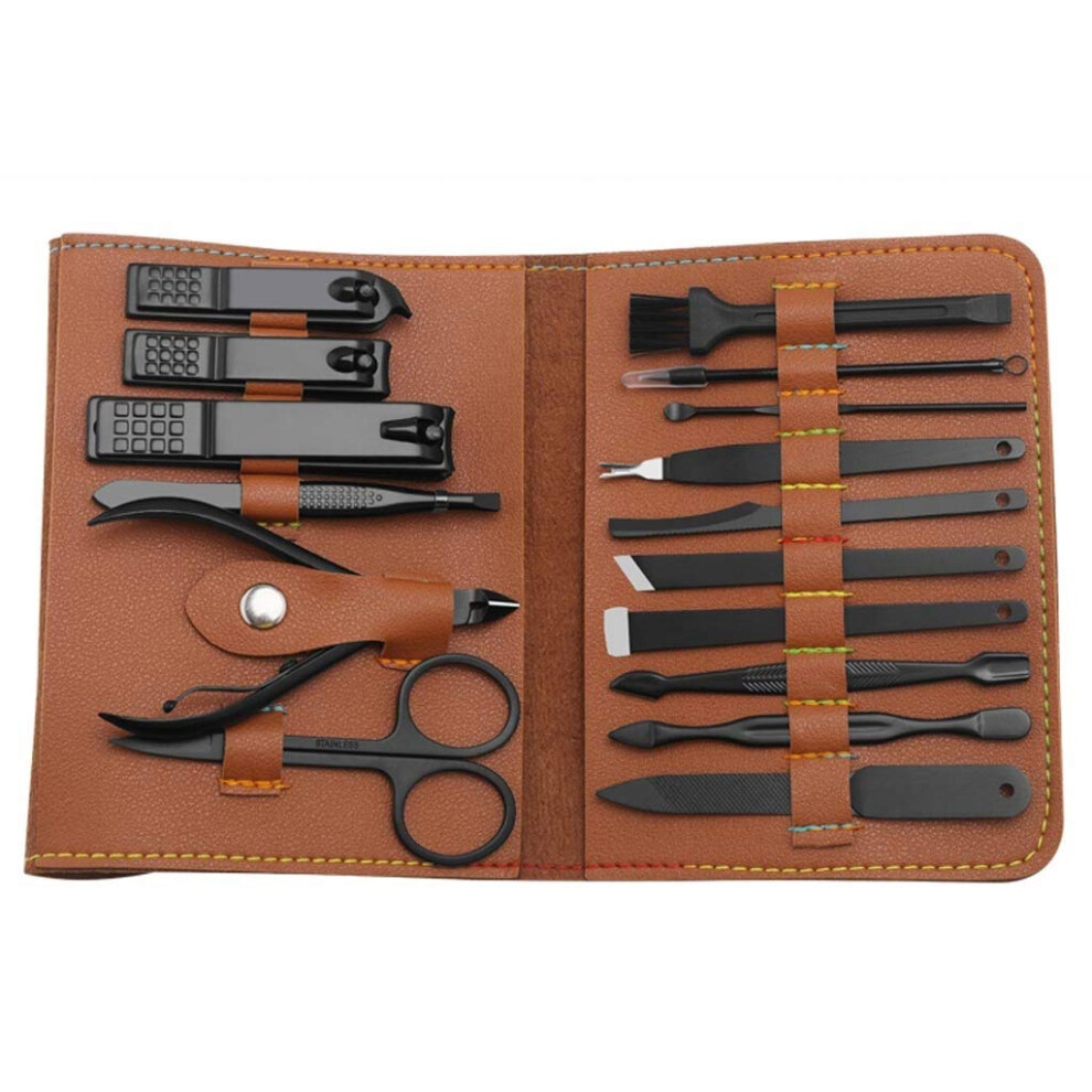 Manicure Set 16in1 Stainless Steel Nail Clippers Kit with Travel Case for Pedicure and Grooming