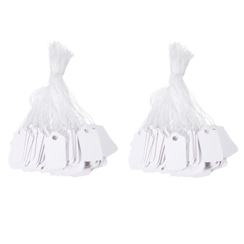 Phlegsive 1000 White Blank Sticker Labels with Hanging String for Pricing and Gifts