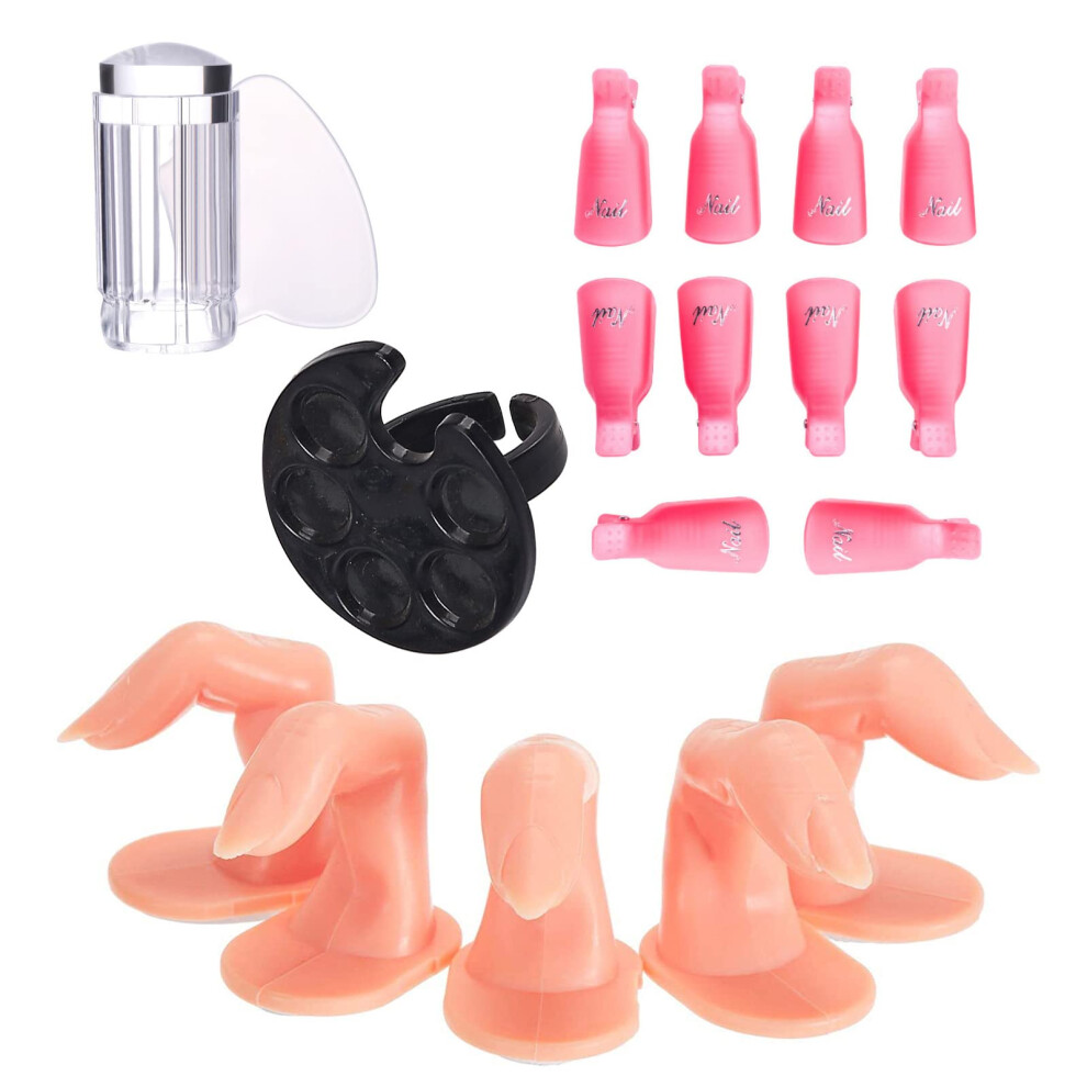 Acrylic Nail Practice Kit with Durable Training Hand, Silicone Stamp, Palette and Removal Clips for Beginners