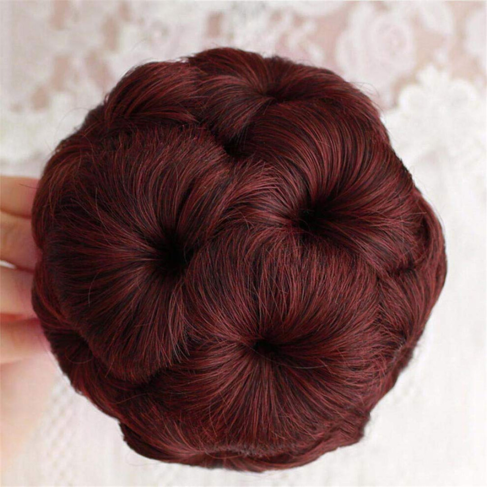 Curly Ponytail Hairpiece with Flowers Drawstring ClipIn Synthetic Bun Extension T27/30/4