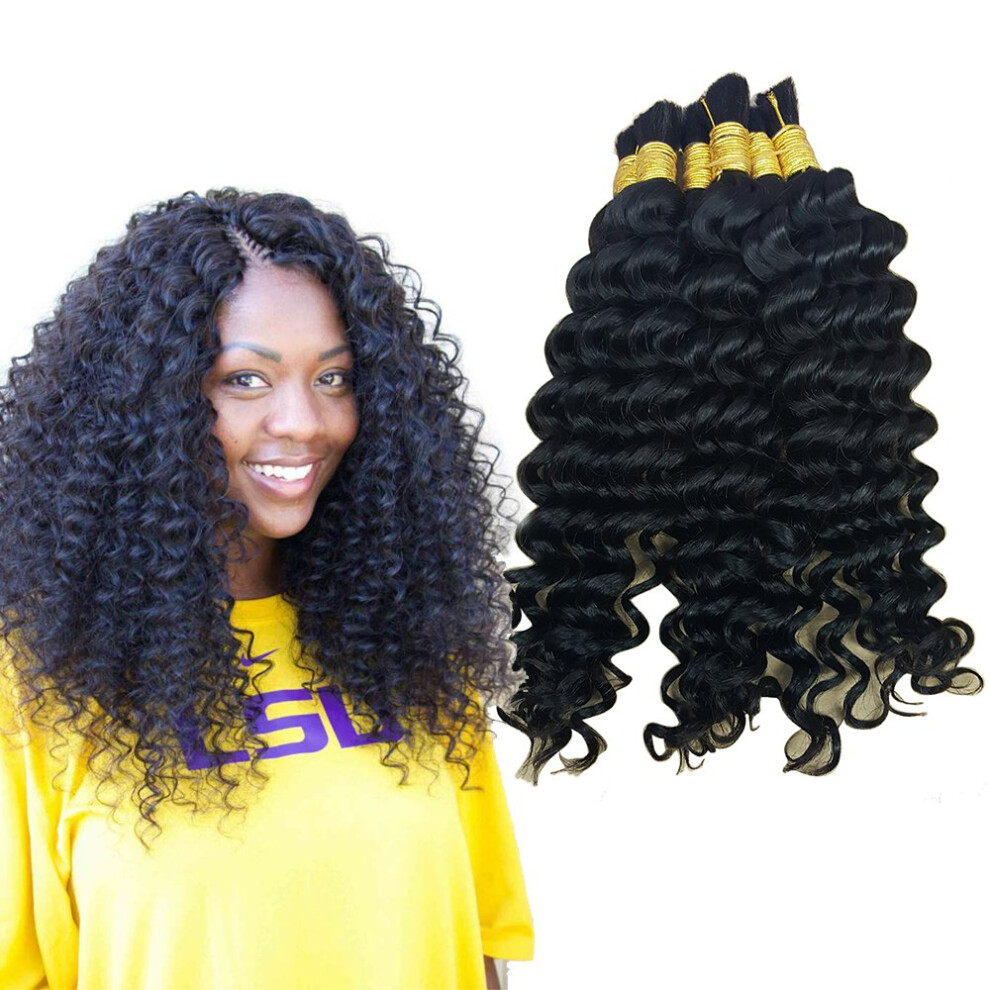 16 Inch Natural Black Wet and Wavy Brazilian Deep Curly Human Hair Bulk for Braiding 300g No Weft