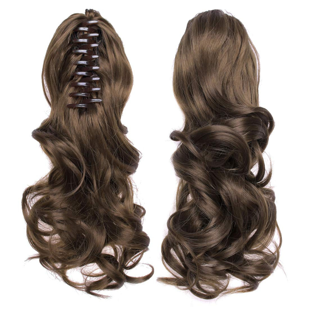 Unisex Brown Ponytail Hair Extensions 16'' Curly Claw Clip Heatresistant Hairpiece For Women 90G