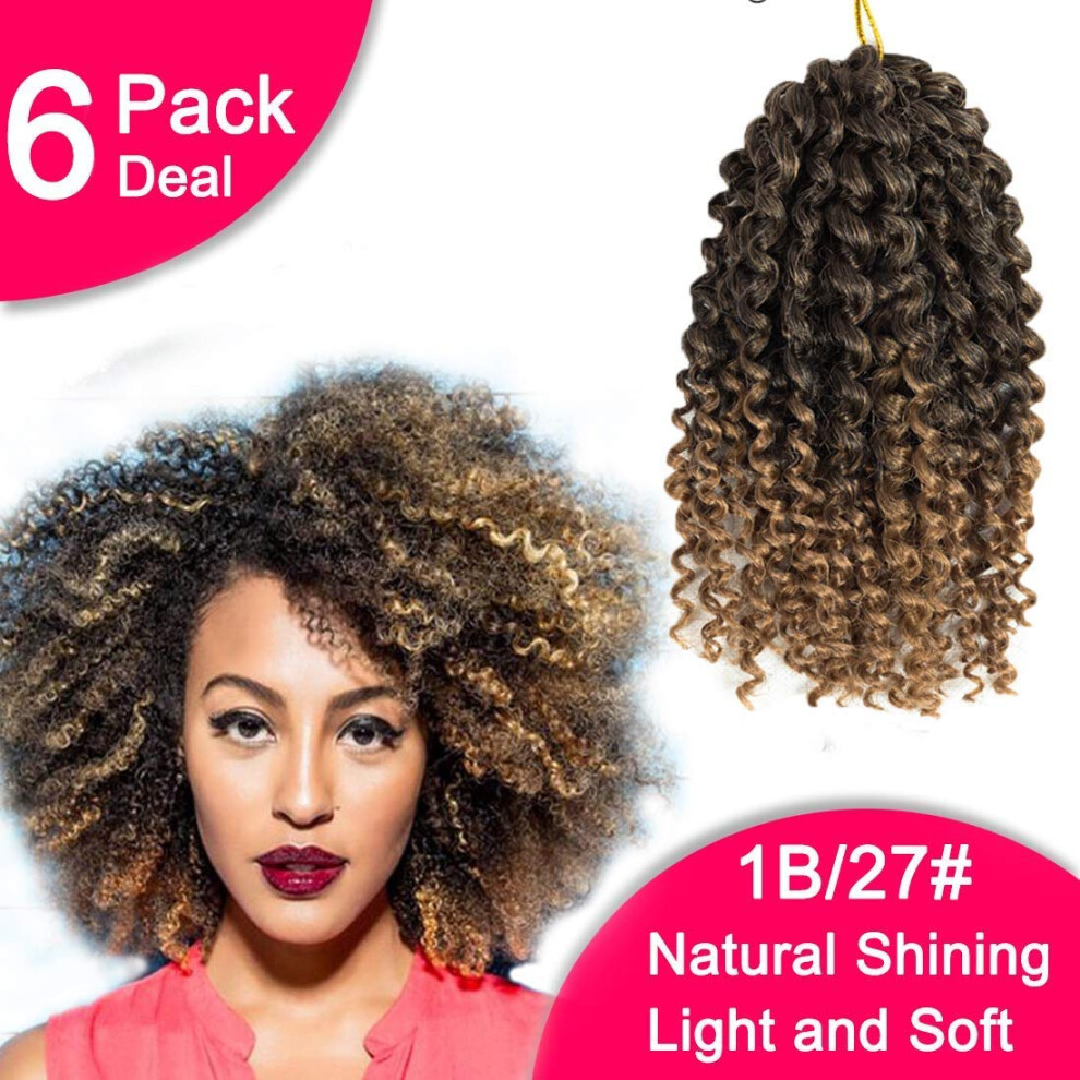 Unisex 6 Pcs Crochet Braiding Hair 8 Inch Kinky Curly Hair Extensions Synthetic Afro Braids 1B/27