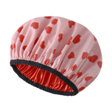 Large Reusable Double Layer Waterproof Shower Cap for Women with Comfort Fit Elastic Band Red