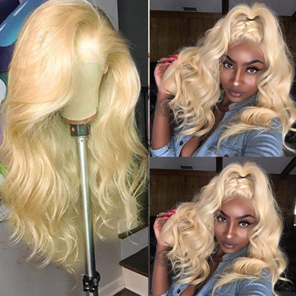 Unisex Black 613 Honey Blonde Lace Front Wig Brazilian Body Wave Human Hair Glueless Pre Plucked For Women