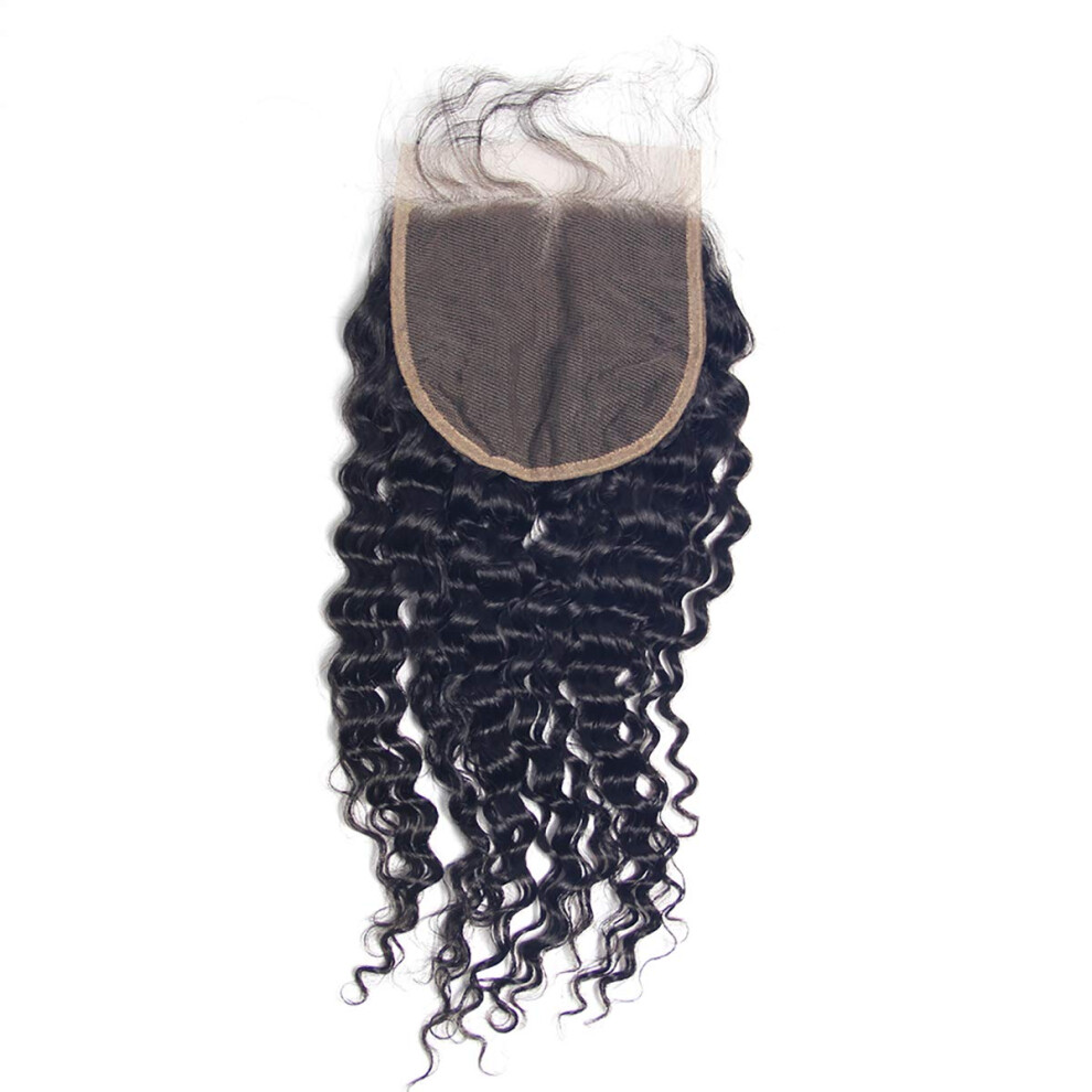Unisex 5X5 Brazilian Deep Wave Lace Closure With Baby Hair, Pre Plucked Virgin Human Hair 20 Inch