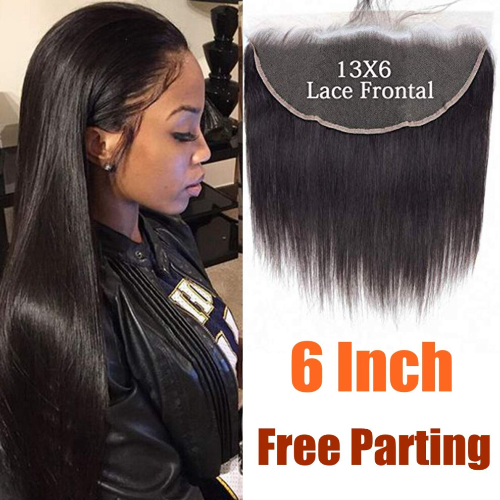 Unisex Brazilian Virgin Hair 13X6 Straight Lace Frontal Closure Pre Plucked Natural Hairline 10 Inch 130 Density