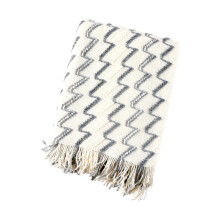Begine Clearance 127" Sofa Comfortable Geometric Striped Knitted Blanket with Tassels, Compatible with Wool Nap Blanket for Bed or Couch, Beige