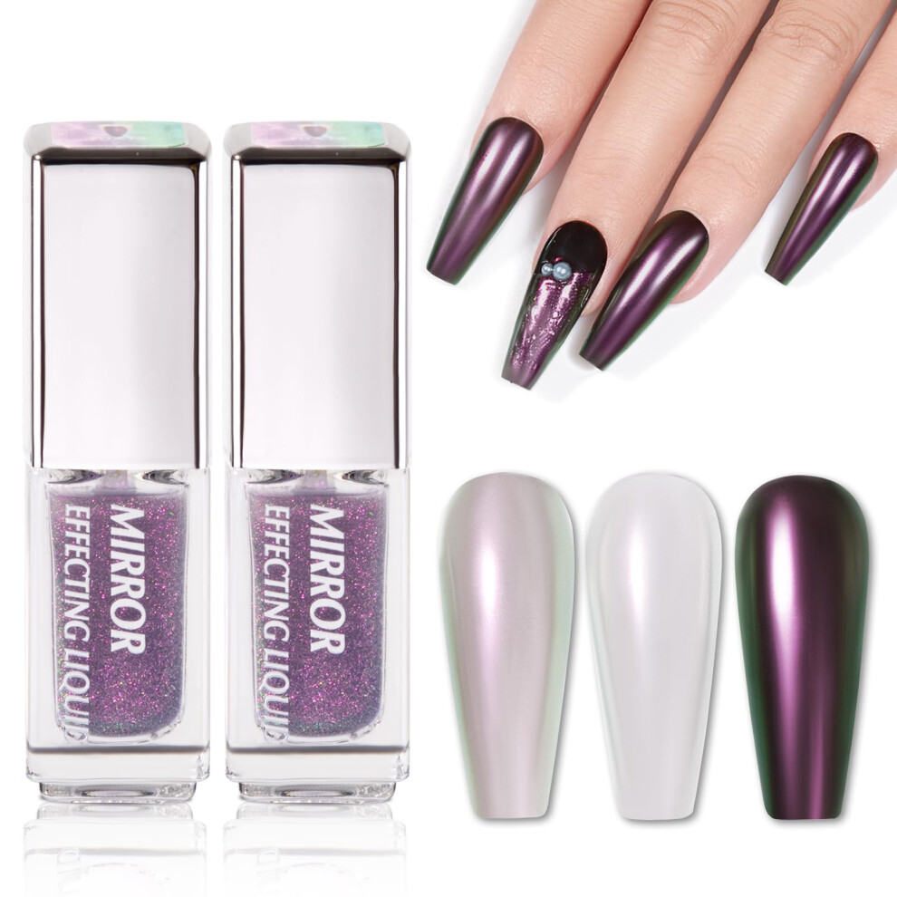 Pink Chameleon Chrome Nail Powder Set 2Pcs Iridescent Mermaid Glitter Mirror Effect Pigment