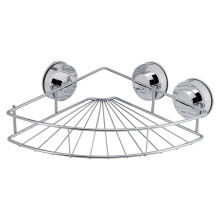 Prateleira triangular resistente em aço inoxidável para chuveiro com ventosa, ideal para cozinha e banheiro.