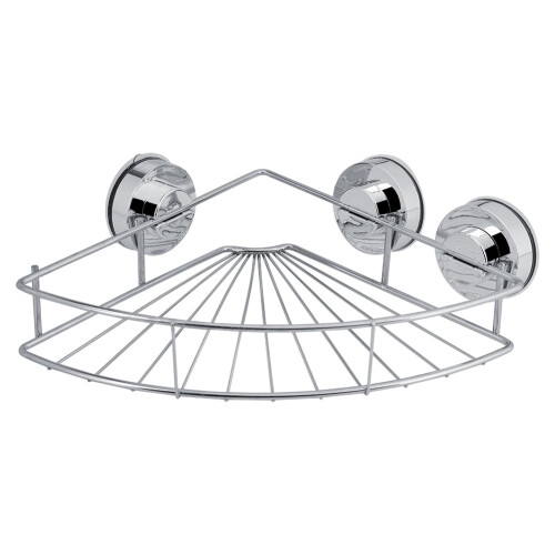 Prateleira triangular resistente em aço inoxidável para chuveiro com ventosa, ideal para cozinha e banheiro.