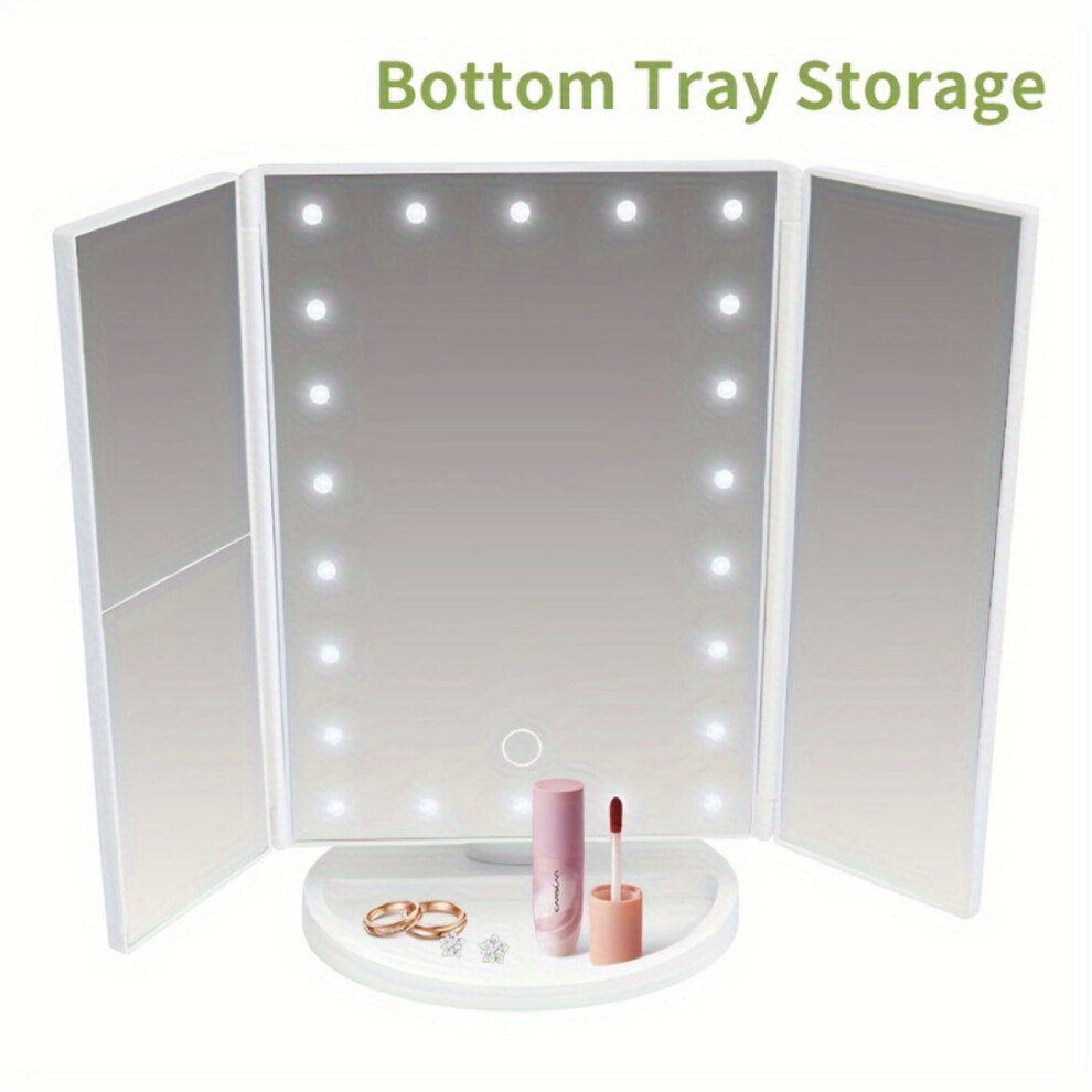 CKLXNGT 1/2/3x Magnifying Trifold Makeup Mirror LED Light Table Vanity Mirror For Travel Portable Mirror Double Way Powered