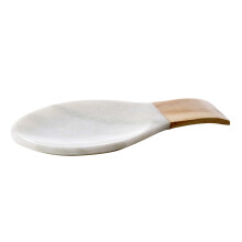 Repose-cuillère CounterArt en marbre blanc et bois d'acacia, grand format, 25,4 cm x 20,3 cm