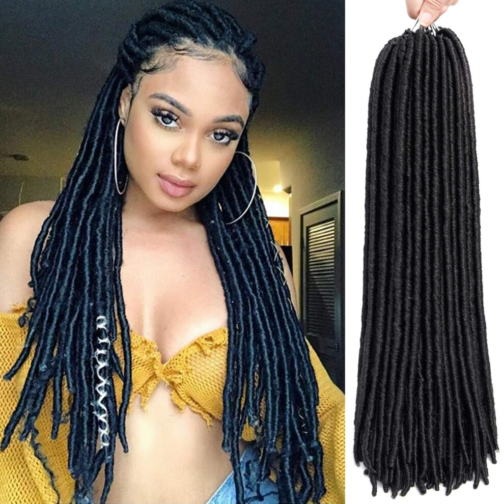 Unisex 6 Packs 18 Inch Faux Locs Crochet Hair Extensions Soft Long Goddess Dreadlocks 1B