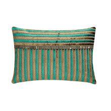 Funda de almohada lumbar azul de 30 x 45 cm (12" x 18"), almohada rectangular de terciopelo con cuentas, estampado de rayas estilo moderno - Rayas