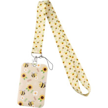 Bonito cordón con tarjetero para tarjetas de identificación, cordón con diseño bicolor y estuche de plástico rígido.