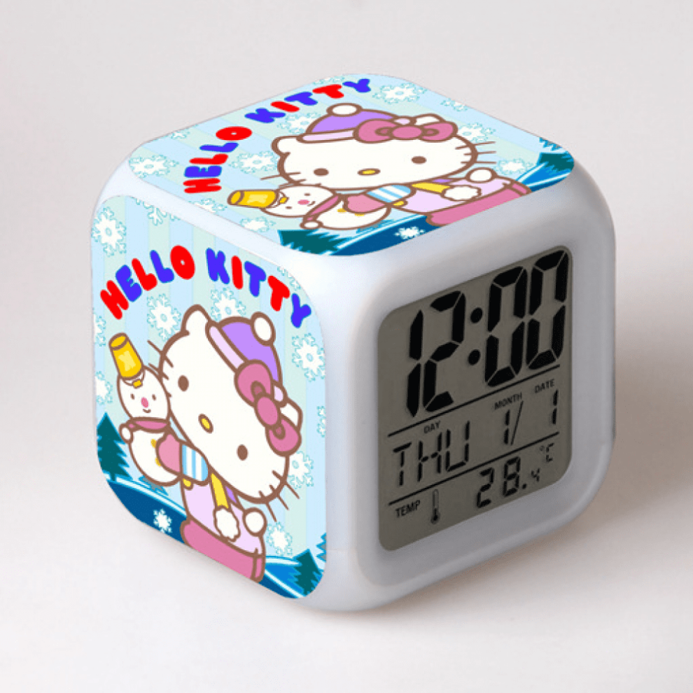 Hanntaoo Digital Alarm Clock For Kids, Hello Kitty Pattern, 7 Color Led, Thermometer, Night Gift For Boys Girls Htnl#1063 Light