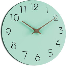 Meiiso houten wandklok, groen, stil, werkt op batterijen, 25,4 x 25,4 cm, voor thuis, badkamer, schooldecoratie