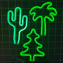 Hariumiu joulukuusi kaktus neonkyltti LED-valo USB/paristokäyttöinen häikäisemätön luova LED-neonvalo seinätaidekoriste