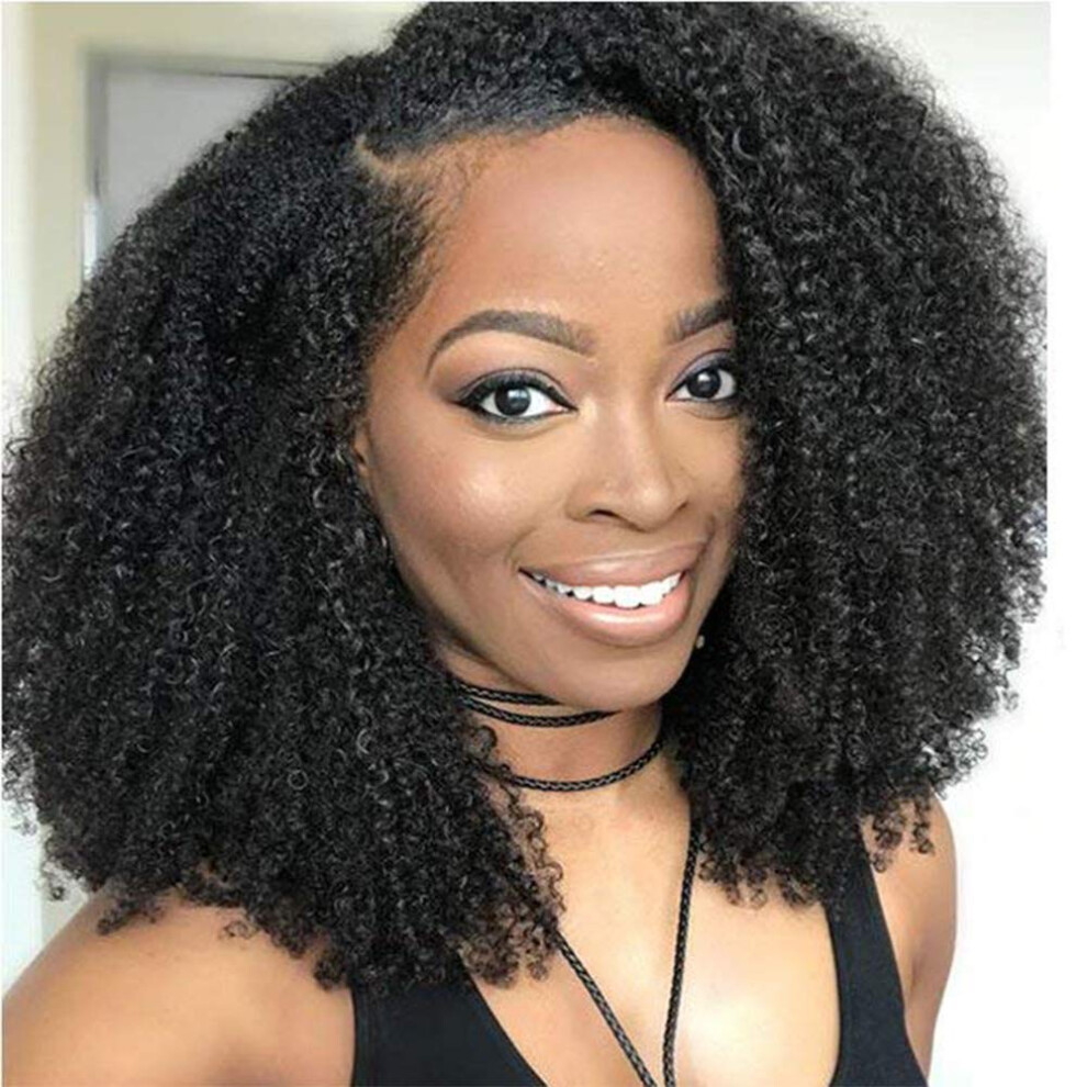 Afro Curly Lace Front Wig 20 Inch Brazilian Virgin Human Hair Pre Plucked Hairline 180% Density with Baby Hair