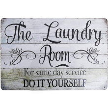 Letrero metálico vintage con aspecto desgastado para lavandería con servicio el mismo día. Letreros para el hogar, baño y lavadero. Decoración